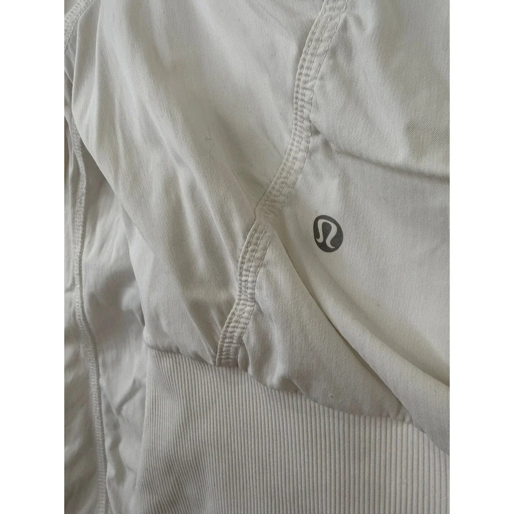 Lululemon Dance Studio Jacket Women 12‎ White Ruched Hooded Full Zip Activewear